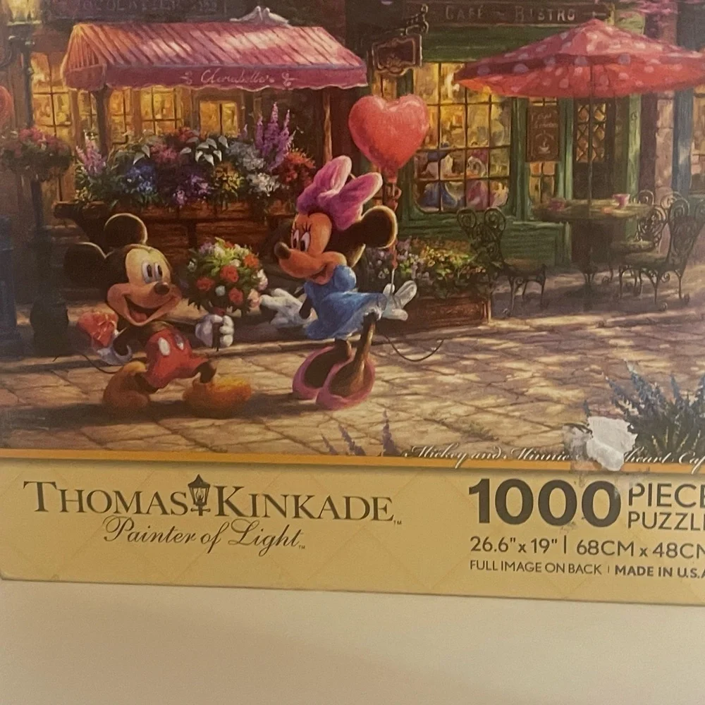 Disney Parks Kinkade Mickey Minnie Sweetheart Cafe 1000 piece Jigsaw Puzzle RARE